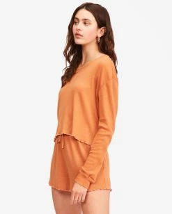 New 🛒 Billabong Pick Me Up Waffle Knit Long Sleeve Top TOFFEE 🌟 -Color of the season Shop abjkt00308 billabongw tof sd1 1