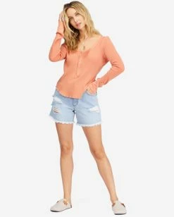 Cheapest 🎉 Billabong My Henley Long Sleeve Knit Top TERRACOTTA 🤩 -Color of the season Shop abjkt00387 billabongw tca frt9 1