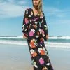 Budget 🧨 Billabong Night Bloom Long Sleeve Maxi 👗 Dress BLACK PEBBLE 🌟