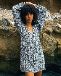 Deals 👍 Billabong Secret Wish Long Sleeve Babydoll 👗 Dress OFF BLACK 💯