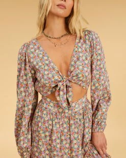 Deals 🎉 Billabong Salty Blonde Ditsy Dreamer Long Sleeve Mini 👗 Dress MULTI 🧨 -Color of the season Shop abjwd00491 billabongw mul dtl1 1