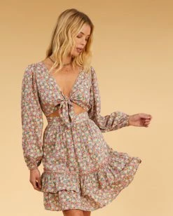Deals 🎉 Billabong Salty Blonde Ditsy Dreamer Long Sleeve Mini 👗 Dress MULTI 🧨 -Color of the season Shop abjwd00491 billabongw mul frt1 1