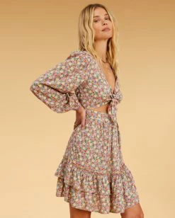 Deals 🎉 Billabong Salty Blonde Ditsy Dreamer Long Sleeve Mini 👗 Dress MULTI 🧨 -Color of the season Shop abjwd00491 billabongw mul sd1 1