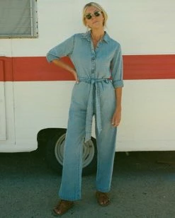 Deals 👍 Billabong Salty Blonde Sunday Uniform Long Sleeve Jumpsuit SALTY BLUE ⌛ -Color of the season Shop abjwd00494 billabongl syl frt1 1