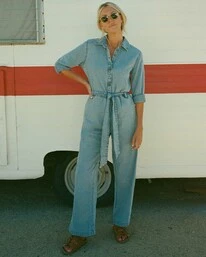 Deals ๐ Billabong Salty Blonde Sunday Uniform Long Sleeve Jumpsuit SALTY BLUE โ