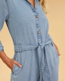 Deals 👍 Billabong Salty Blonde Sunday Uniform Long Sleeve Jumpsuit SALTY BLUE ⌛ -Color of the season Shop abjwd00494 billabongw syl dtl1 1