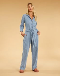 Deals 👍 Billabong Salty Blonde Sunday Uniform Long Sleeve Jumpsuit SALTY BLUE ⌛ -Color of the season Shop abjwd00494 billabongw syl frt1 1