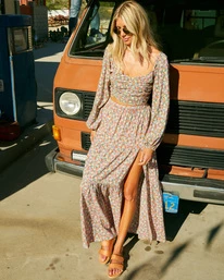 Hot Sale ❤️ Billabong Salty Blonde Free Love Maxi 👗 Skirt MULTI 👏