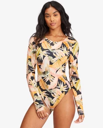 Hot Sale 😀 Billabong Wave Tribe Long Sleeve 🩱 Swimsuit JUNGLE NIGHT 🔔
