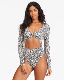 Hot Sale 😉 Billabong Pretty Daze Long Sleeve 🩱 Swimsuit BLACK PEBBLE 😉