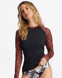 Flash Sale ✨ Billabong Spotted In Paradise Long Sleeve UPF 50 Rashguard BLACK PEBBLE 🥰 -Color of the season Shop abjwr00225 billabongw bpb dtl1 1
