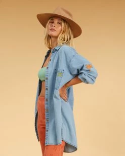 Coupon 🔔 Billabong Salty Blonde In The Tide Long Sleeve Denim 👚 Shirt SALTY BLUE 🌟 -Color of the season Shop abjwt00325 billabongw syl sd1 1