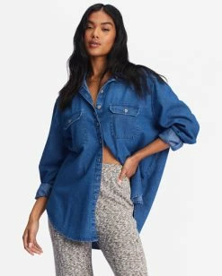 Hot Sale 😉 Billabong So Stoked Oversized Button-Down 👚 Shirt DARK HAZE 🎁 -Color of the season Shop abjwt00365 billabongw kyk0 frt1 1