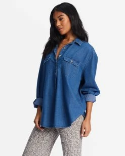 Hot Sale 😉 Billabong So Stoked Oversized Button-Down 👚 Shirt DARK HAZE 🎁 -Color of the season Shop abjwt00365 billabongw kyk0 sd1 1