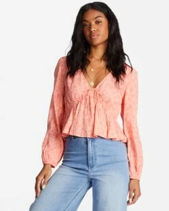 Brand new ✨ Billabong Time Goes By Long Sleeve Crop Top LIFES A PEACH 🧨 -Color of the season Shop abjwt00374 billabongw mhg0 frt1 1