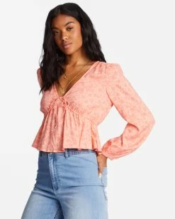 Brand new ✨ Billabong Time Goes By Long Sleeve Crop Top LIFES A PEACH 🧨 -Color of the season Shop abjwt00374 billabongw mhg0 sd1 1