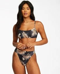 Discount 🔥 Billabong Safari Nights Reversible Skinny Mini Crop 👙 Bikini Top BLACK PEBBLE 😍