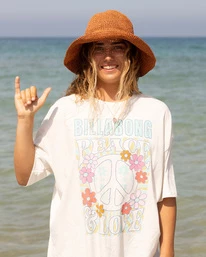 New 🎉 Billabong Peace And Love Boyfriend T-Shirt SALT CRYSTAL 🔔
