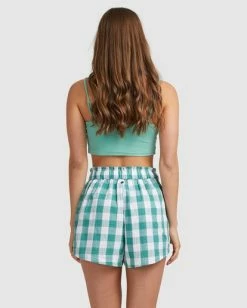 Cheapest 😀 Billabong Steph Claire Smith Bluesky High-Waist Elastic Shorts TEAL ❤️ -Color of the season Shop ubjns00129 billabongw tea bck1 1