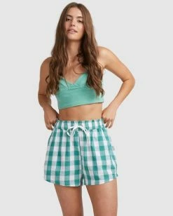 Cheapest 😀 Billabong Steph Claire Smith Bluesky High-Waist Elastic Shorts TEAL ❤️ -Color of the season Shop ubjns00129 billabongw tea frt1 1