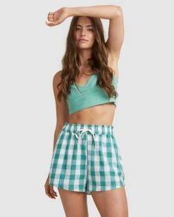 Cheapest 😀 Billabong Steph Claire Smith Bluesky High-Waist Elastic Shorts TEAL ❤️ -Color of the season Shop ubjns00129 billabongw tea frt2 1