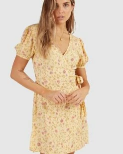 Cheap ❤️ Billabong Sunlit Wrap 👗 Dress YELLOW 🌟 -Color of the season Shop ubjwd00167 billabongw yel dtl1 1