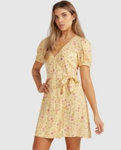 Cheap ❤️ Billabong Sunlit Wrap 👗 Dress YELLOW 🌟 -Color of the season Shop ubjwd00167 billabongw yel frt1 1