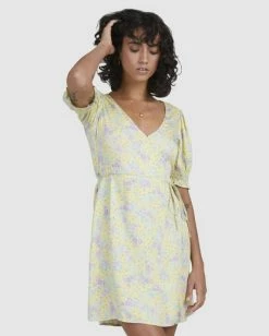 Wholesale 🎁 Billabong Tempest Wrap 👗 Dress LEMON LIME 😍 -Color of the season Shop ubjwd00181 billabongw lml frt2 1