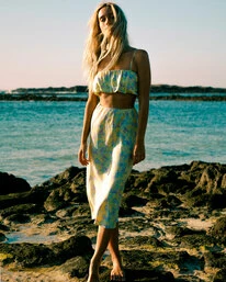 Flash Sale ⌛ Billabong Tempest Midi 👗 Skirt LEMON LIME 🔔