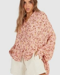 Buy 🔥 Billabong Shine On Eco Long Sleeve Blouse PINK ⌛ -Color of the season Shop ubjwt00121 billabongw pnk dtl1 1