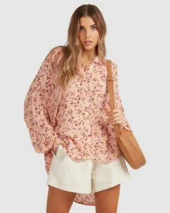 Buy 🔥 Billabong Shine On Eco Long Sleeve Blouse PINK ⌛ -Color of the season Shop ubjwt00121 billabongw pnk frt2 1